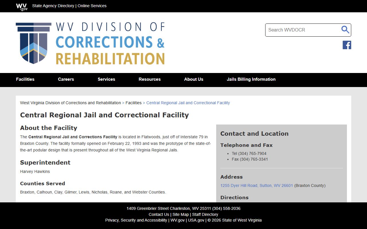 Central Regional Jail and Correctional Facility inmate lookup for Clay County
